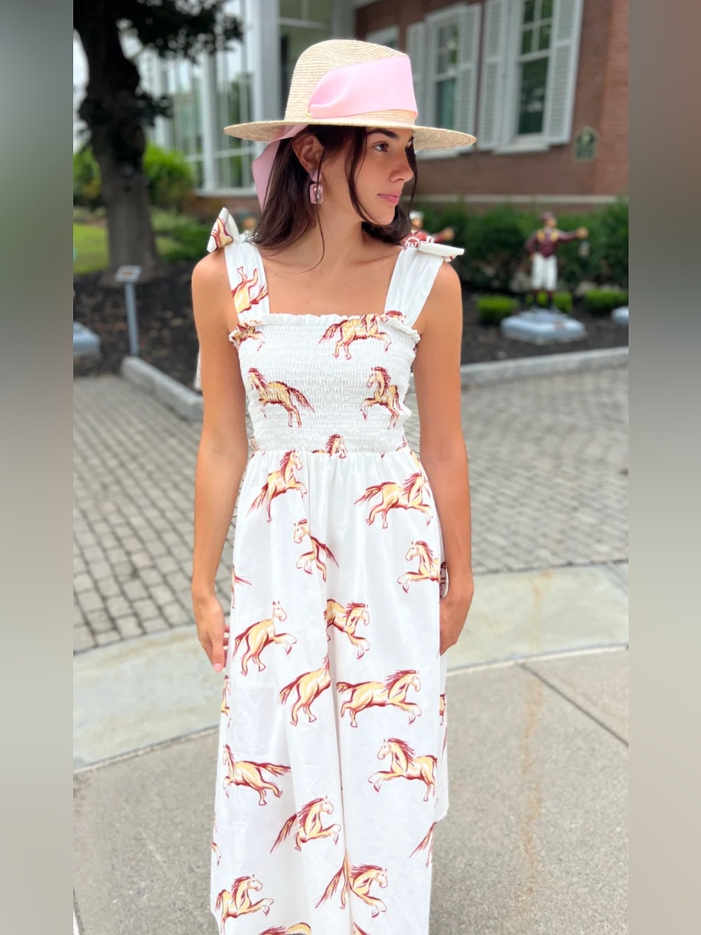 Kathleen Maeve Emma Bow Horse Print Maxi Nap Dress (Hill House Home Ellie) XS - Picture 4 of 9